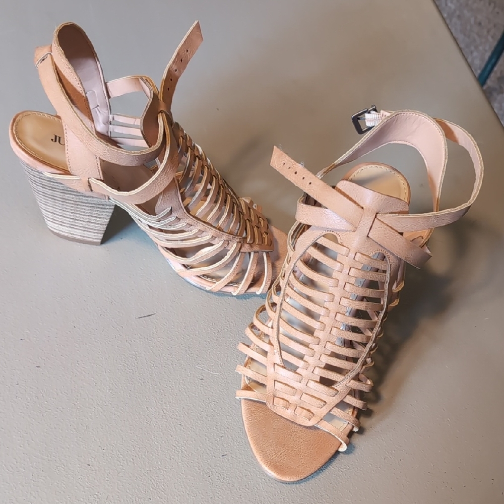 JustFab Beige Strappy Block Heels